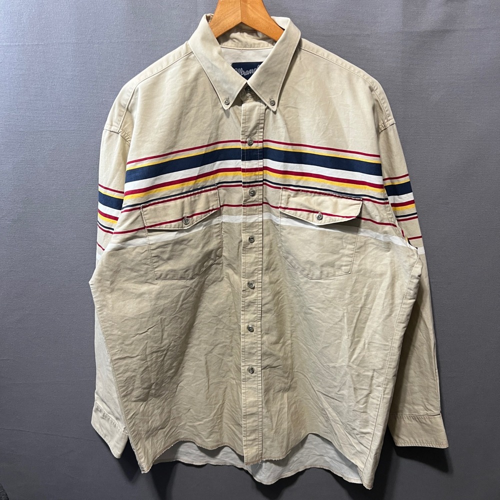 Wrangler Western Shirts Mens XL Tan Striped Long Sleeve Button Down Cotton Top